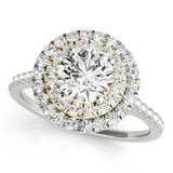 Double Halo Round Cut Lab Diamond Engagement Ring with Pavé Band - Free Chérie Diamonds