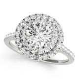 Double Halo Round Cut Lab Diamond Engagement Ring with Pavé Band - Free Chérie Diamonds