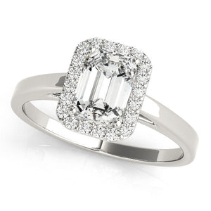 Emerald Solitaire Halo Engagement Ring - Free Chérie Diamonds