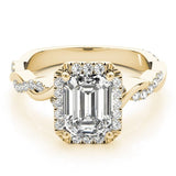 Emerald Twist Halo Engagement Ring - Free Chérie Diamonds