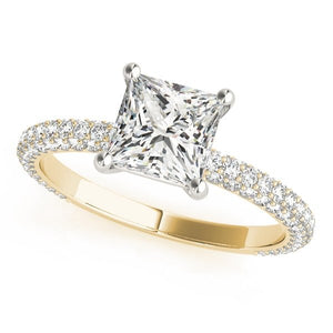 Modern Lab - Grown Diamond Ring with Princess Cut and Pave Band - Free Chérie Diamonds