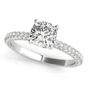 Elegant Lab - Grown Diamond Ring with Cushion Cut and Pave Band - Free Chérie Diamonds