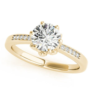 Floral Six - Prong Round Diamond Ring with Channel Accents - Free Chérie Diamonds