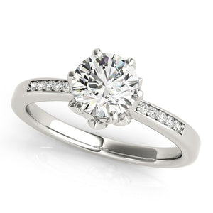 Floral Six - Prong Round Diamond Ring with Channel Accents - Free Chérie Diamonds