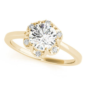 Solitaire Halo Engagement RingFloral Halo Solitaire Ring with Round Diamond - Free Chérie Diamonds
