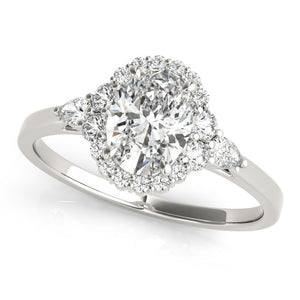 Three - Stone Oval Halo Engagement Ring - Free Chérie Diamonds