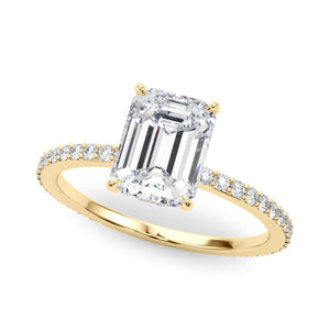Emerald Cut Lab Diamond Engagement Ring with Pavé Band & Hidden Halo - Free Chérie Diamonds
