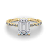 Emerald Cut Lab Diamond Engagement Ring with Pavé Band & Hidden Halo - Free Chérie Diamonds