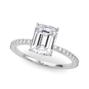 Emerald Cut Lab Diamond Engagement Ring with Pavé Band & Hidden Halo - Free Chérie Diamonds