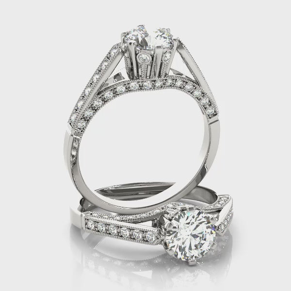 Intricate Round Side Stone Engagement Ring