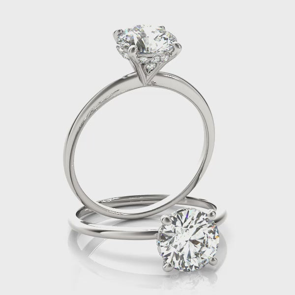 V-Prong Solitaire Hidden Halo Engagement Ring
