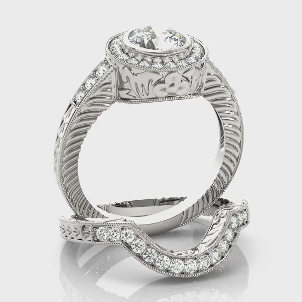Round Halo Vintage Ring With Side Stones