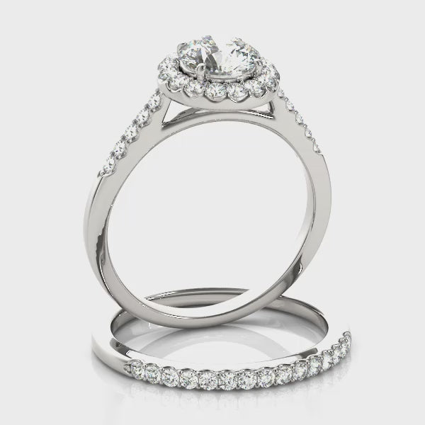 Round Halo Engagement Ring With Side Stones