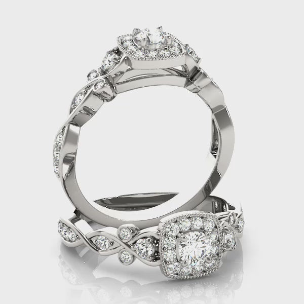Halo Engagement Ring With Side Stones