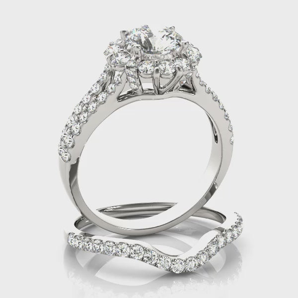Round Multirow Halo Engagement Ring