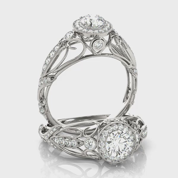 Vintage Halo Engagement Ring With Side Stones