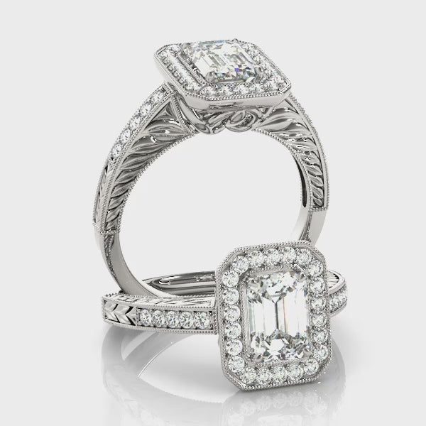 Emerald-Cut Vintage Halo Engagement Ring