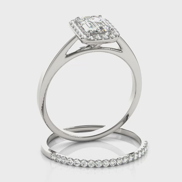 Emerald Solitaire Halo Engagement Ring