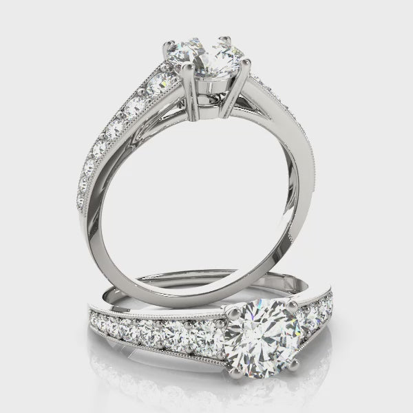 Round Diamond Side Stone Engagement Ring