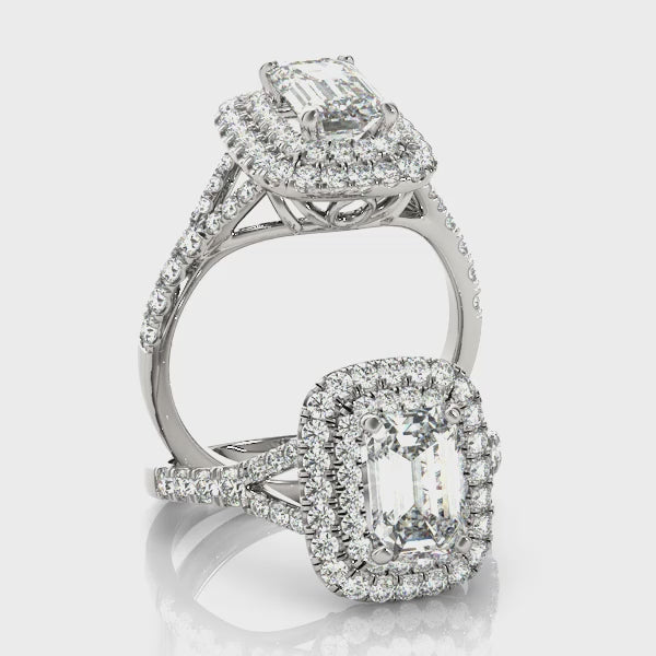 Emerald-Cut Double Halo Engagement Ring
