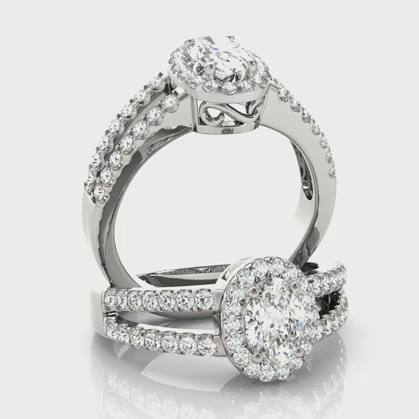 Multirow Oval Halo Engagement Ring