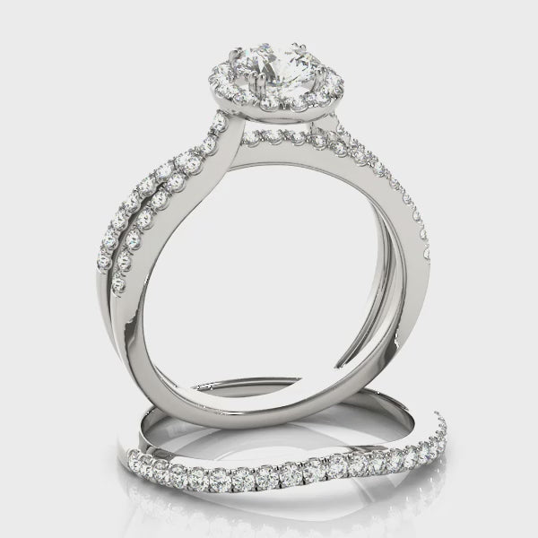 Multirow Petite Halo Engagement Ring