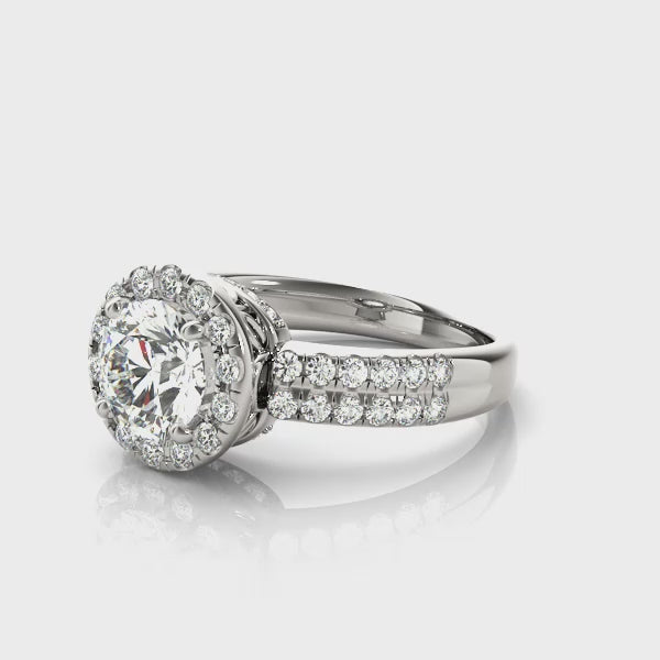 Multirow Round Halo Engagement Ring