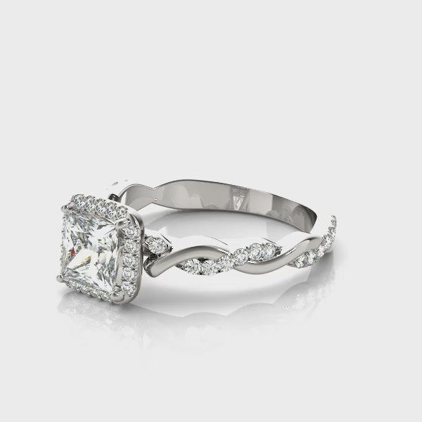 Princess-Cut Twist Halo Engagement Ring