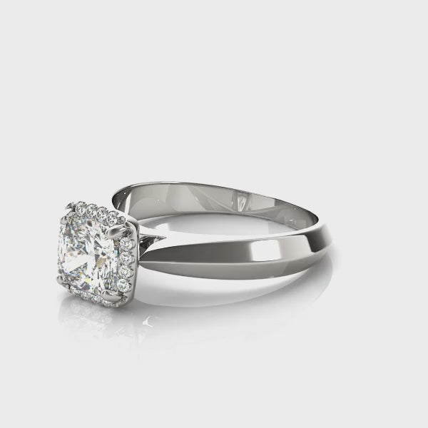V-Prong Cushion-Cut Halo Engagement Ring