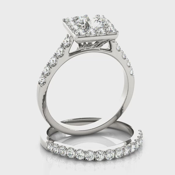 Round Diamond Square Halo Engagement Ring