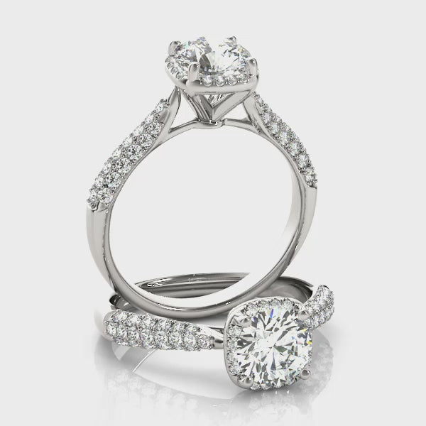 V-Prong Halo Engagement Ring