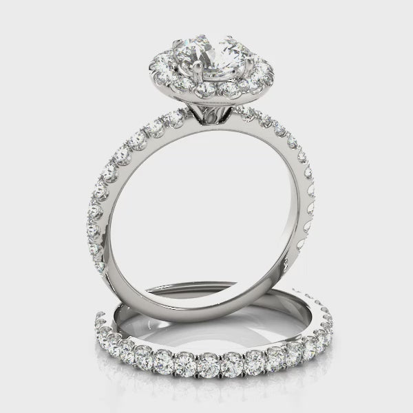 Round Halo Engagement Ring With Side Stones