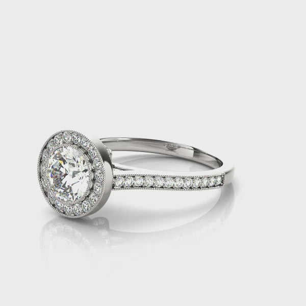 Round Halo Diamond Prong Engagement Ring