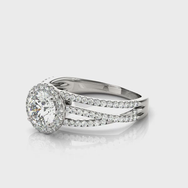Multirow Round-Cut Halo Engagement Ring