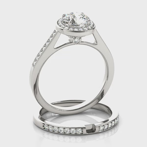 Round Halo Diamond Prong Engagement Ring