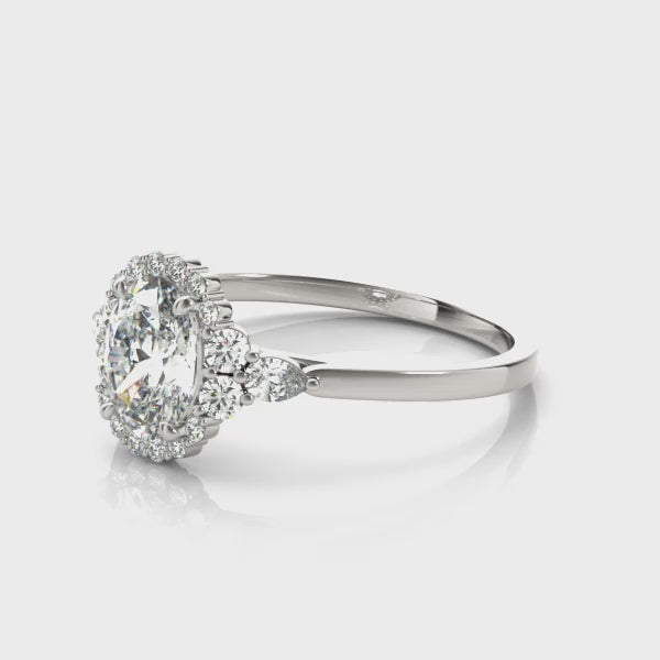 Three-Stone Oval Halo Engagement Ring
