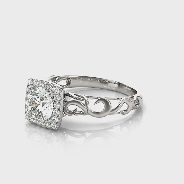 Vintage Squared Halo Engagement Ring