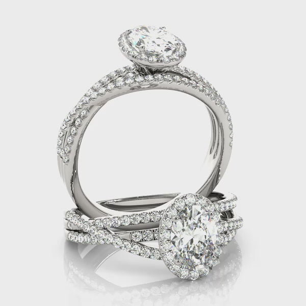 Oval Multirow Halo Engagement Ring