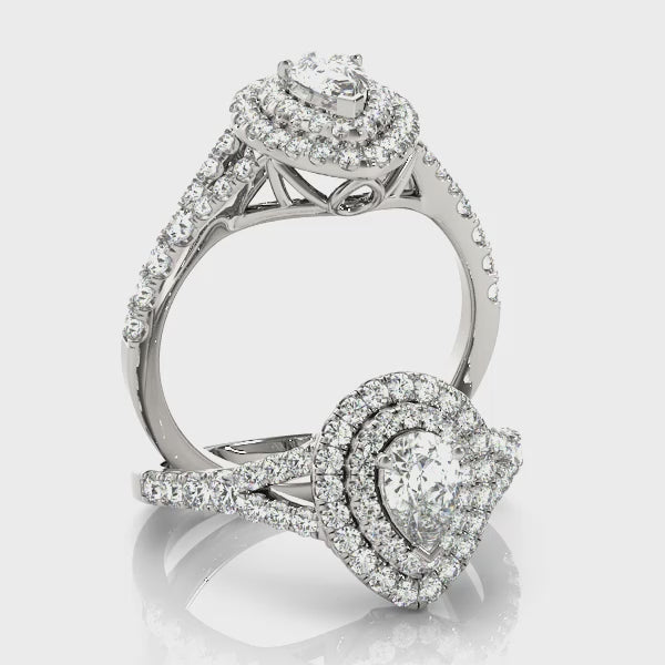 Double Pear Halo Engagement Ring