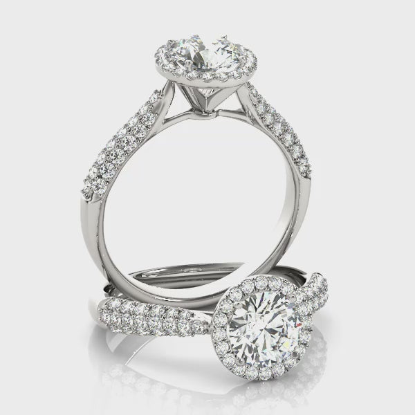 V-Prong Round Halo Engagement Ring