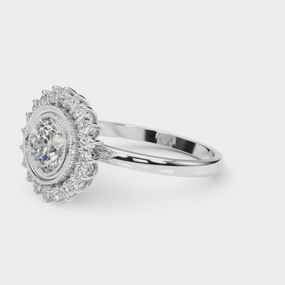 Round Sunflower Halo Engagement Ring