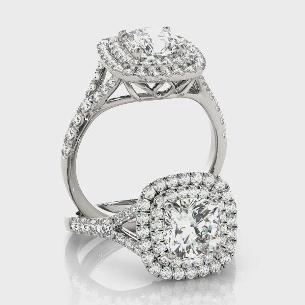 Squared Double Halo Engagement Ring