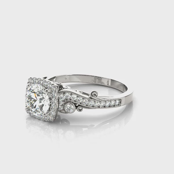 Round Halo Engagement Ring With Side Stones