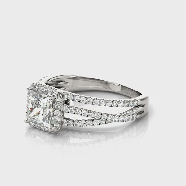 Multirow Princess-Cut Halo Engagement Ring