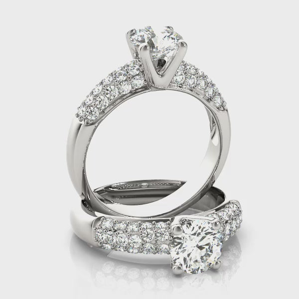 Round Pave Side Stone Engagement Ring