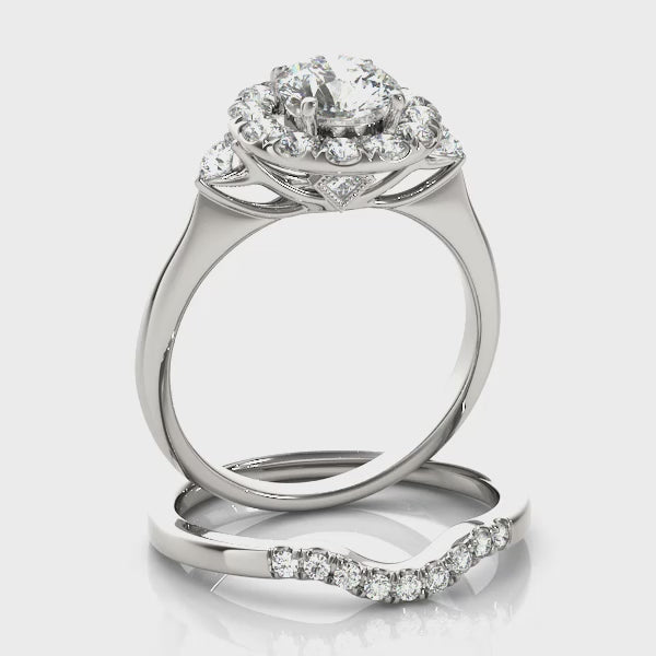 Three Stone Halo Engagement Ring