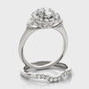 Three Stone Halo Engagement Ring