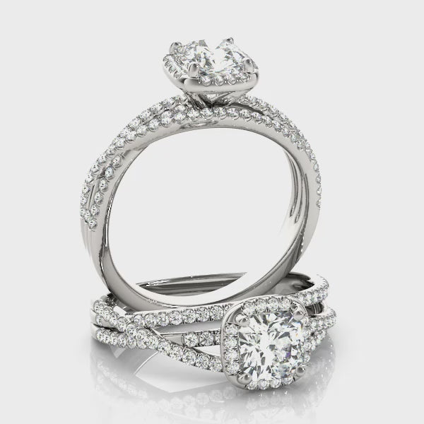 Multirow Cushion Halo Engagement Ring
