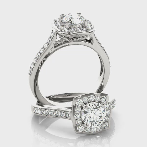 Round Squared Halo Engagement Ring