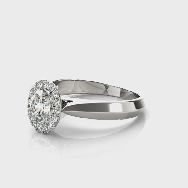 Oval V-Prong Solitaire Halo Engagement Ring